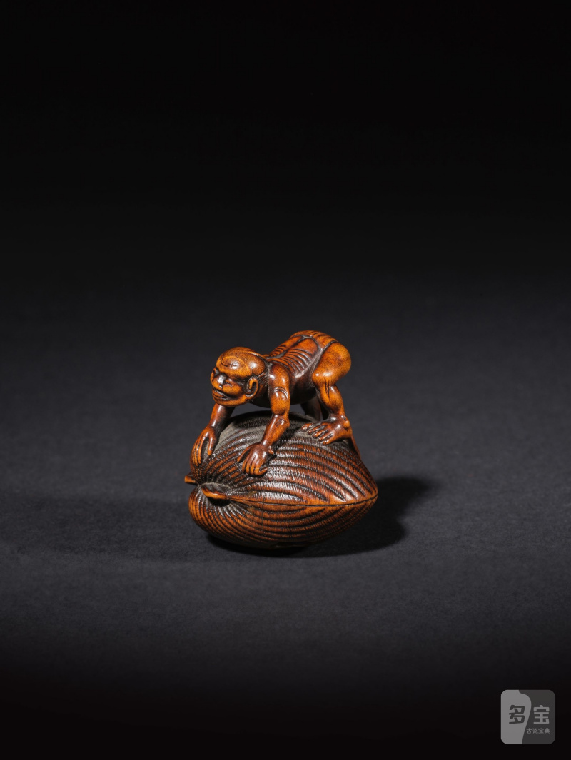 木彫根付 漁師と貝 銘「友一」 19世紀 | NETSUKE EN BOIS REPRÉSENTANT UN PÊCHEUR SUR UNE PALOURDE - 图5